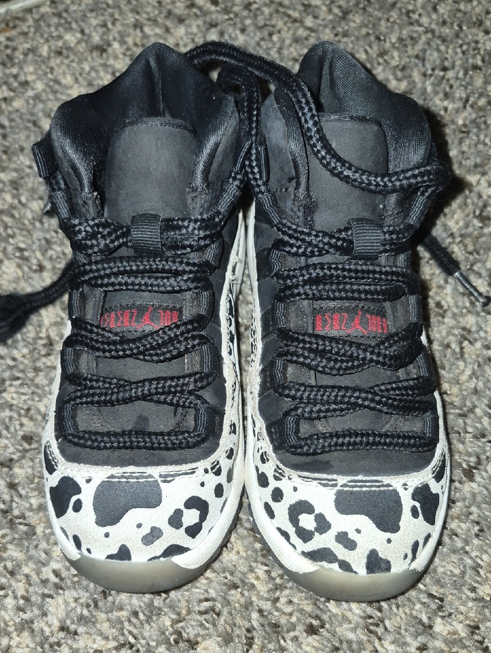 Jordan Kids Black and White Cow-Print High-Top Sneakers
